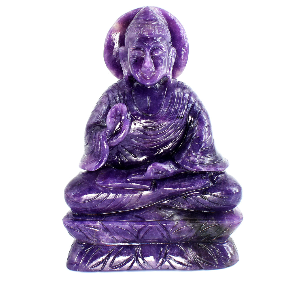 Awesome 7067.00 Cts Genuine Lepidolite Hand Carved Crystal Gemstone Buddha Statue Carving