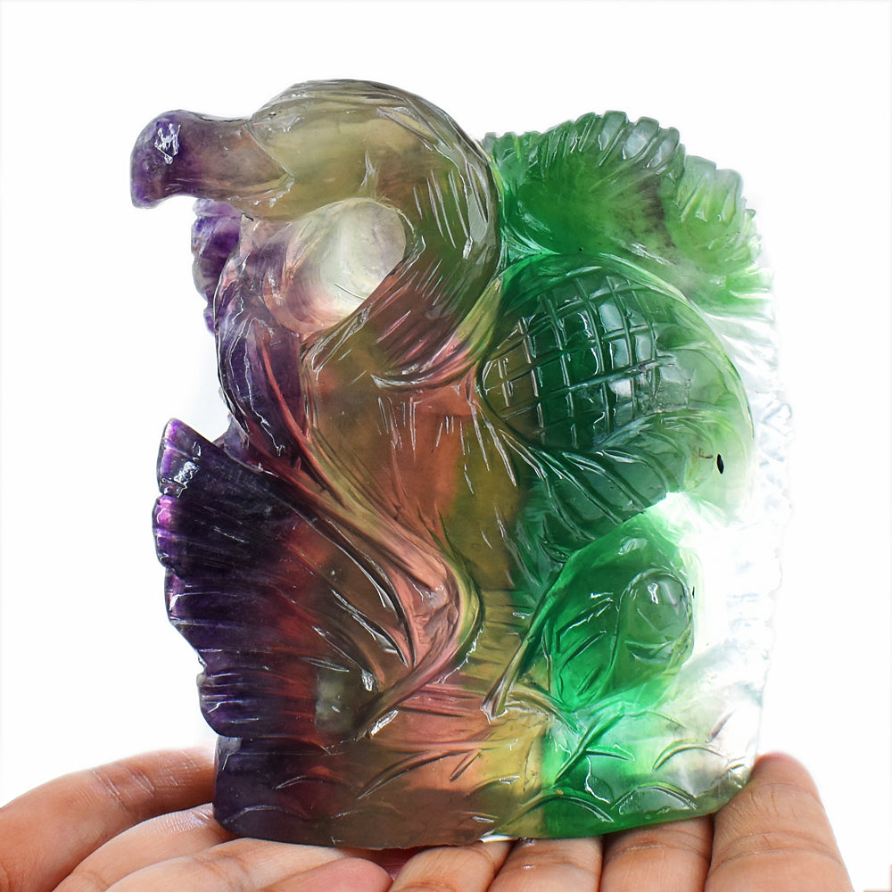 Beautiful 3710.00 Cts Genuine Multicolor Fluorite Hand Carved Crystal Gemstone Flamingo Carving