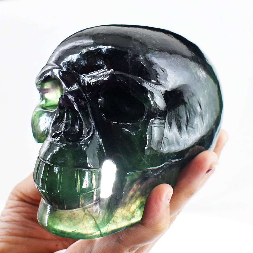 Amazing 6735.00 Cts Genuine Multicolor Fluorite Hand Carved Crystal Gemstone Skull Carving