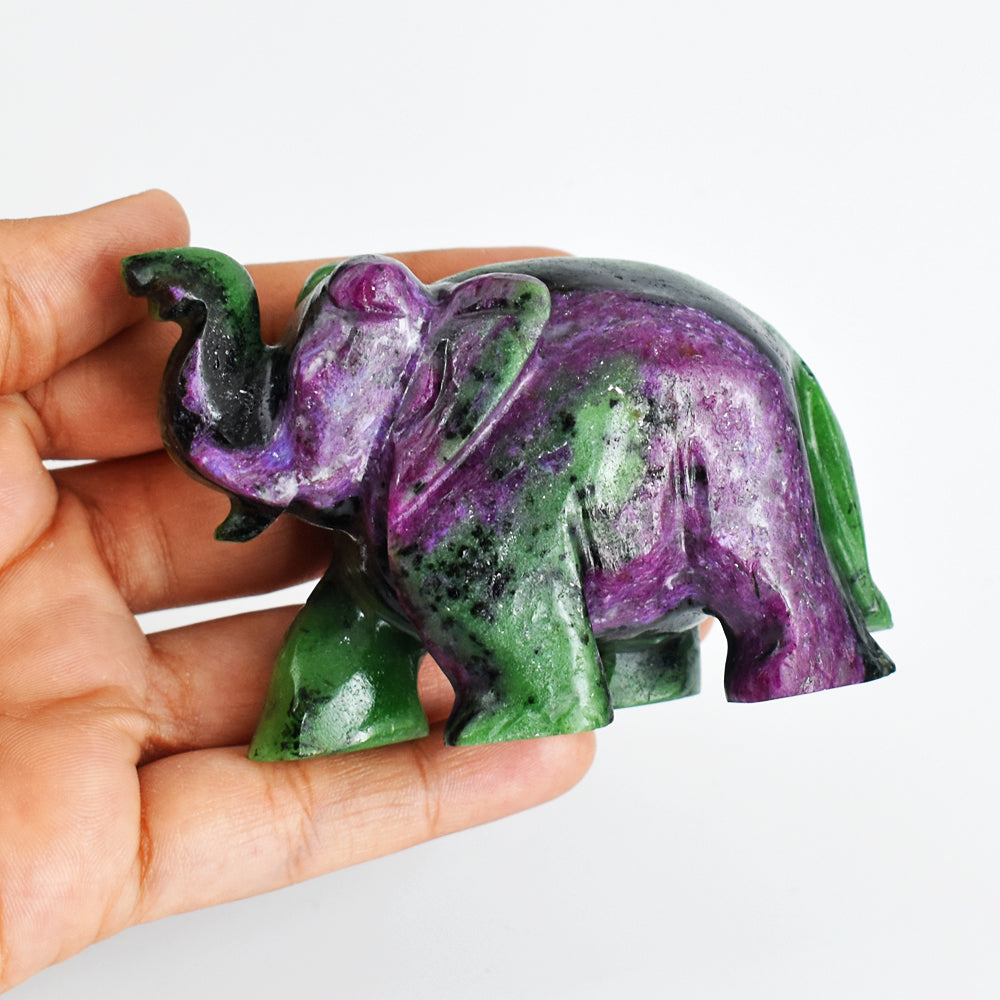 Stunning 1041.00 Cts Genuine Ruby Zoisite Hand Carved Crystal Gemstone Carving Elephant