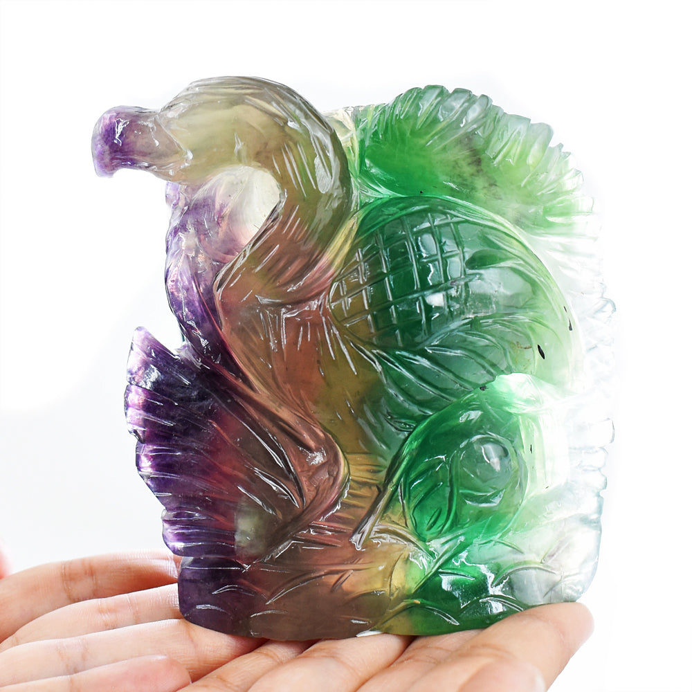 Beautiful 3710.00 Cts Genuine Multicolor Fluorite Hand Carved Crystal Gemstone Flamingo Carving