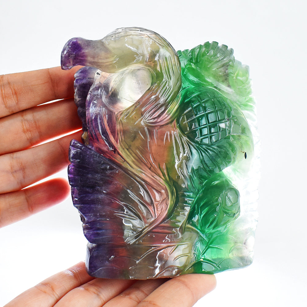 Beautiful 3710.00 Cts Genuine Multicolor Fluorite Hand Carved Crystal Gemstone Flamingo Carving