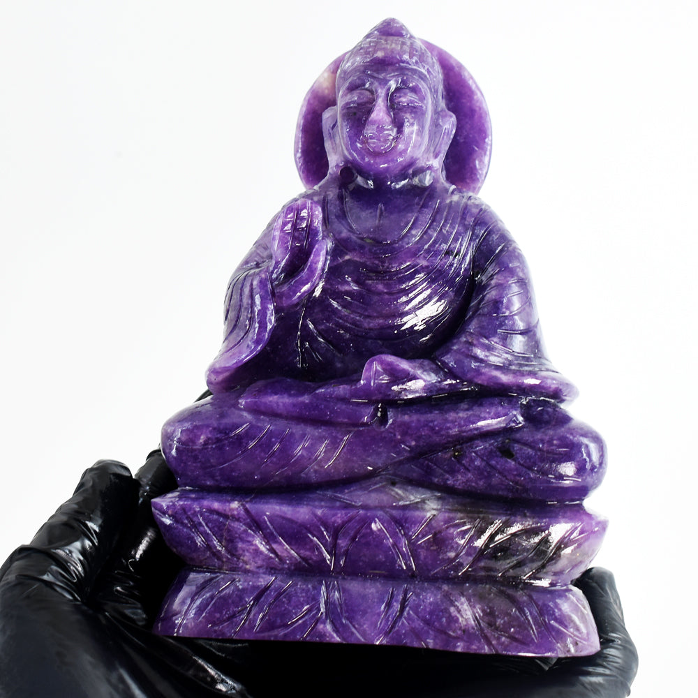 Awesome 7067.00 Cts Genuine Lepidolite Hand Carved Crystal Gemstone Buddha Statue Carving