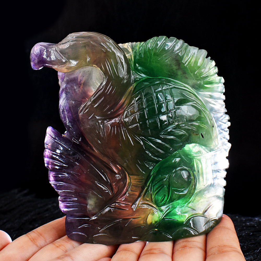 Beautiful 3710.00 Cts Genuine Multicolor Fluorite Hand Carved Crystal Gemstone Flamingo Carving