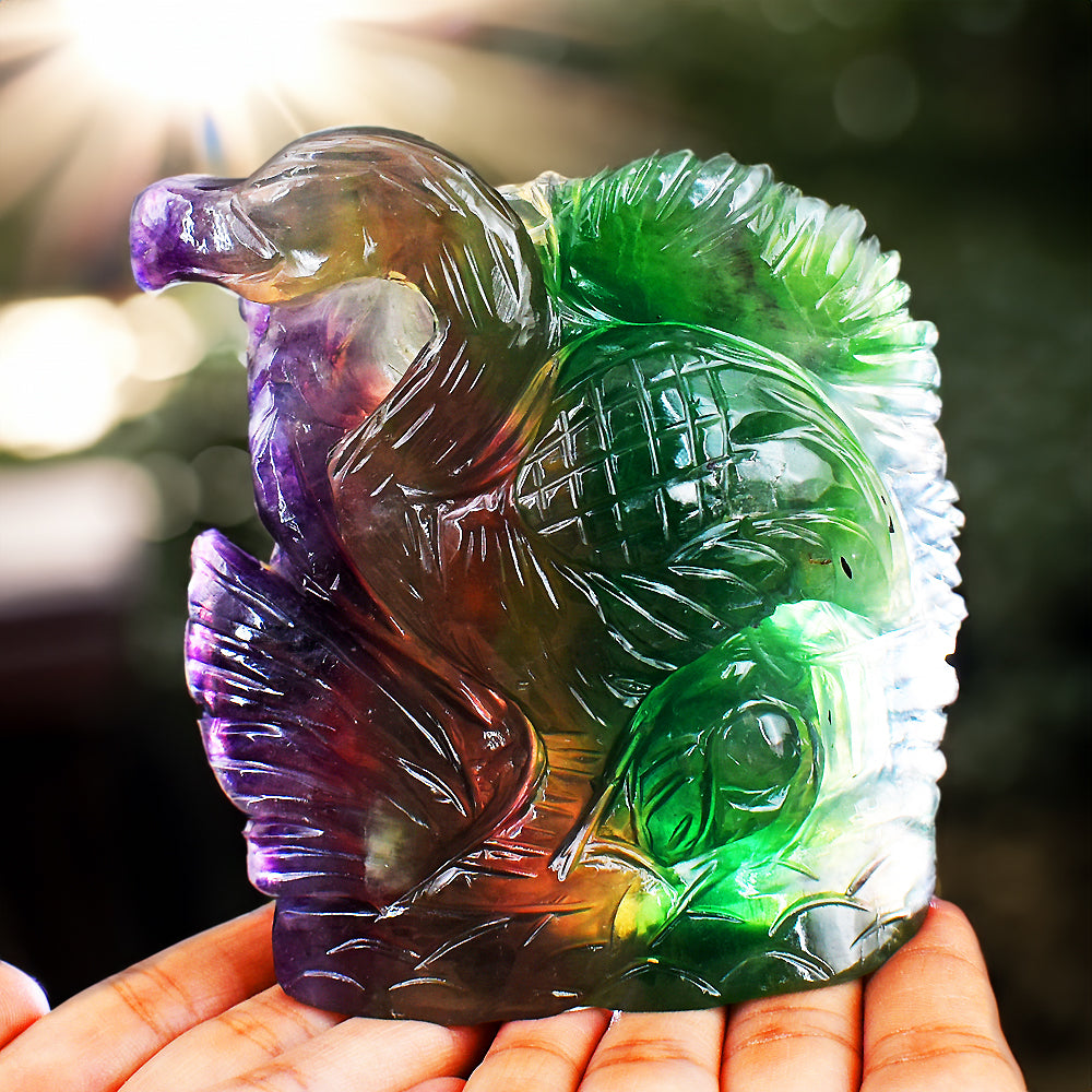 Beautiful 3710.00 Cts Genuine Multicolor Fluorite Hand Carved Crystal Gemstone Flamingo Carving