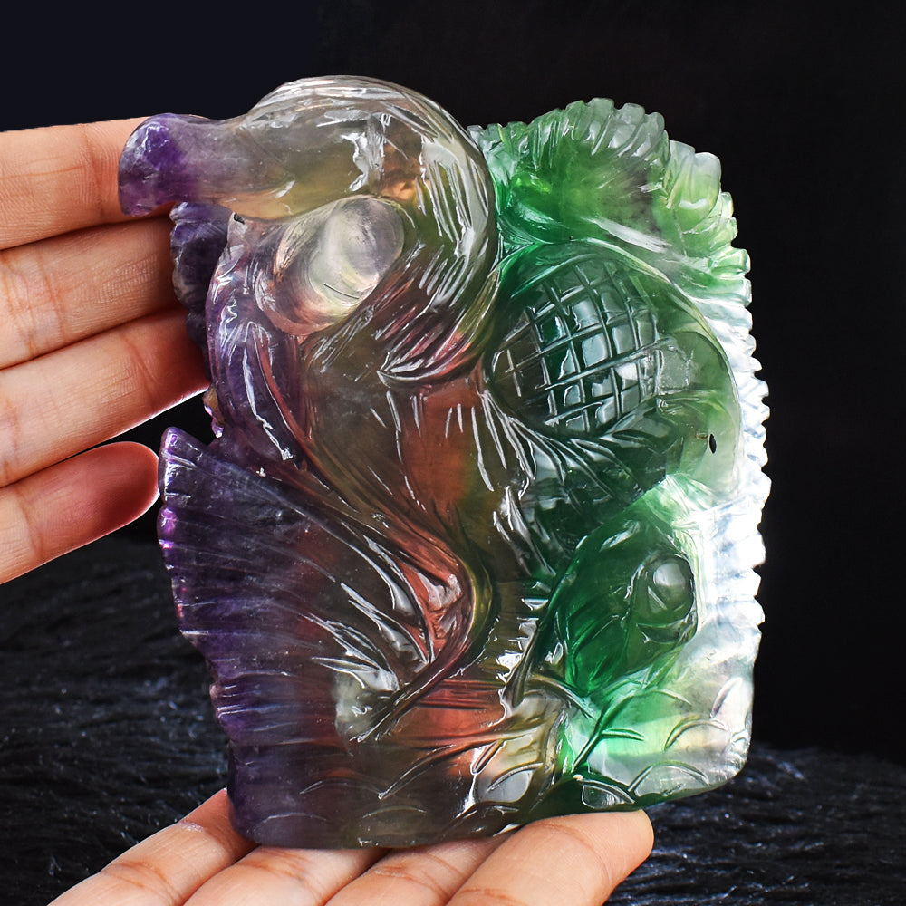 Beautiful 3710.00 Cts Genuine Multicolor Fluorite Hand Carved Crystal Gemstone Flamingo Carving