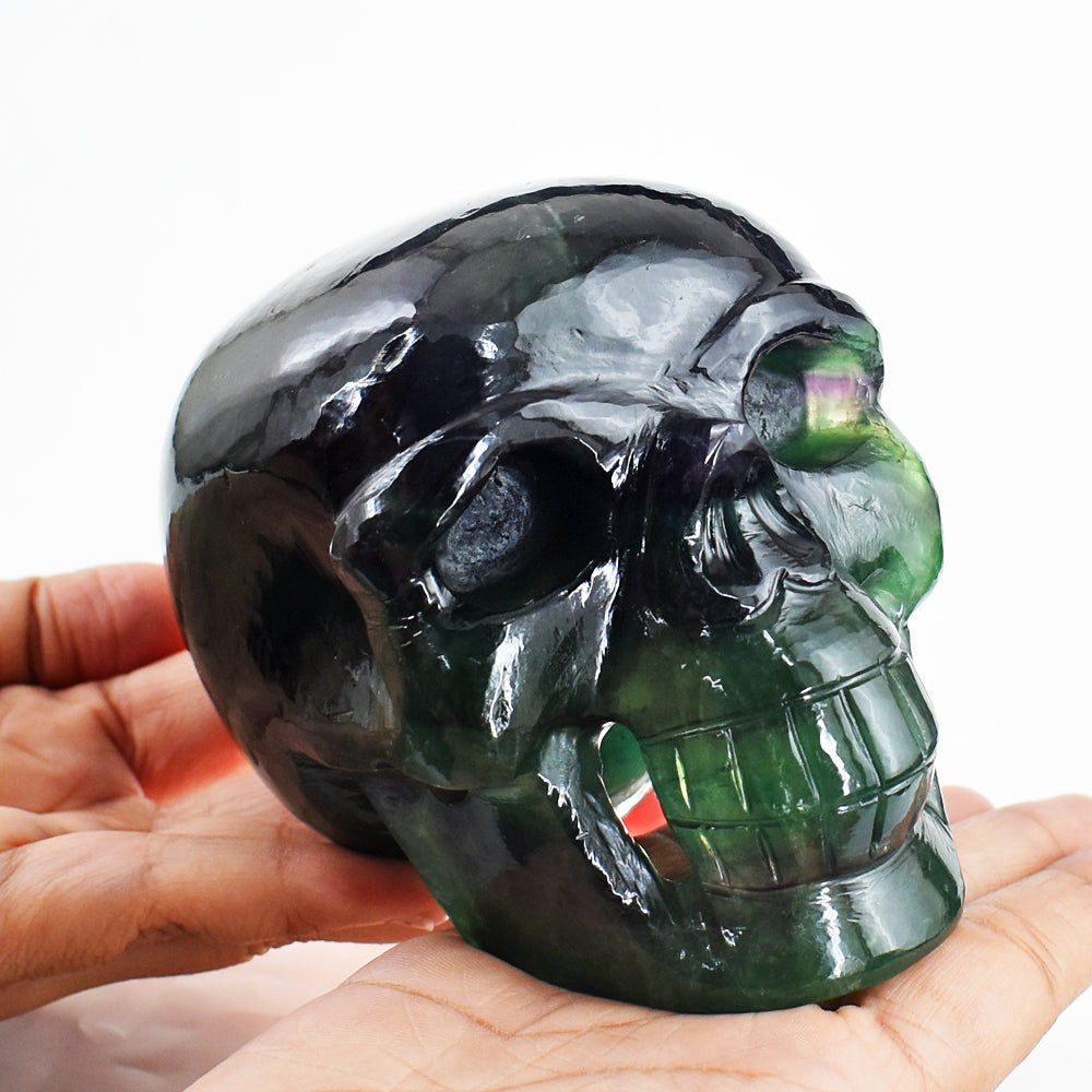 Amazing 6735.00 Cts Genuine Multicolor Fluorite Hand Carved Crystal Gemstone Skull Carving