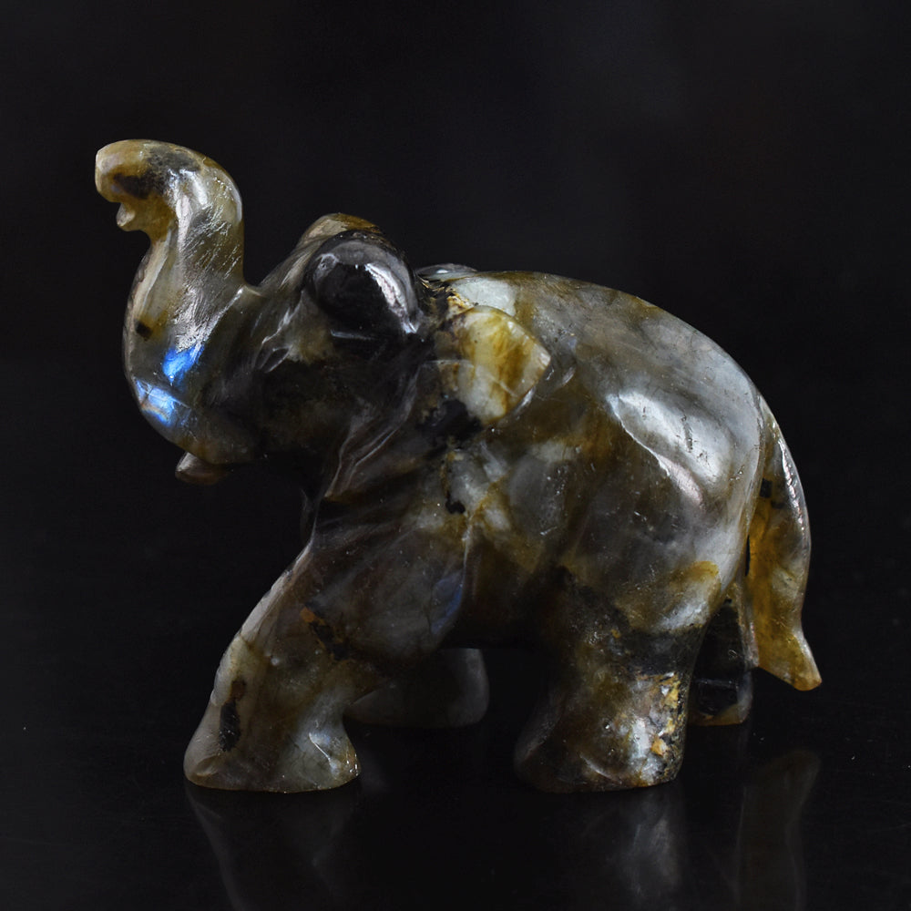 Craftsmen 1070.00 Cts  Genuine Blue Flash Labradorite  Hand Carved Crystal Gemstone Carving  Elephant