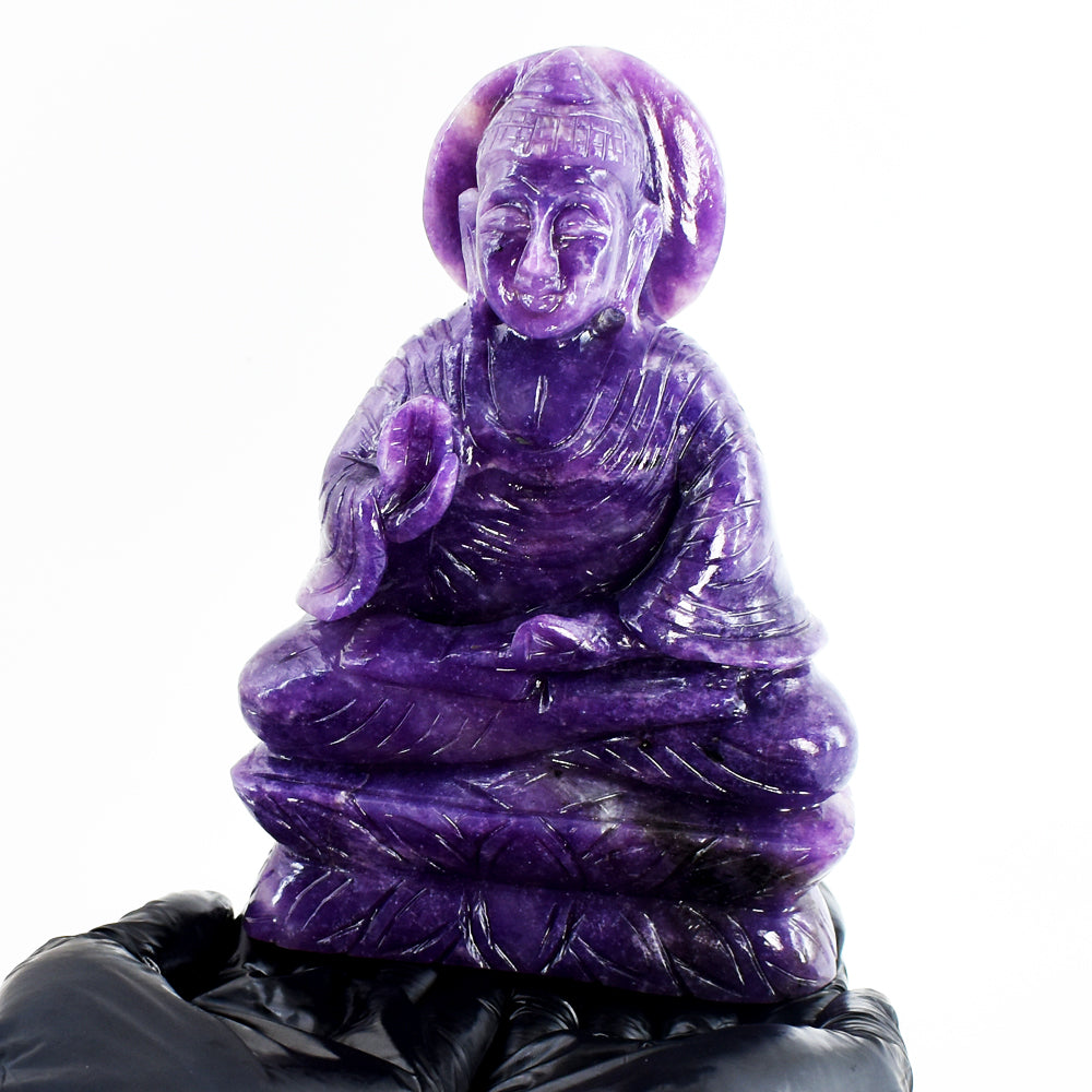 Awesome 7067.00 Cts Genuine Lepidolite Hand Carved Crystal Gemstone Buddha Statue Carving