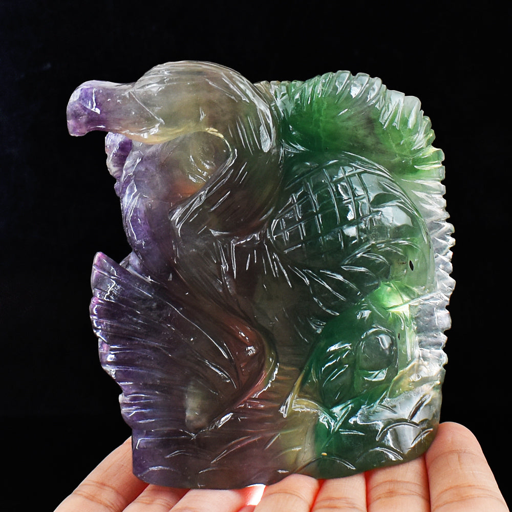 Beautiful 3710.00 Cts Genuine Multicolor Fluorite Hand Carved Crystal Gemstone Flamingo Carving