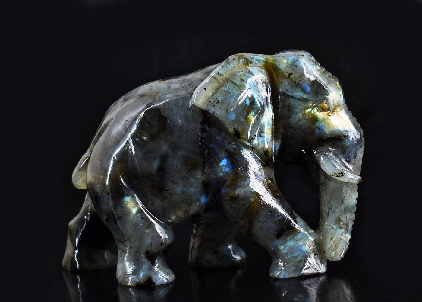 Stunning 4238.00 Cts Genuine Amazing Flash Labradorite Hand Carved Crystal Gemstone Elephant Carving