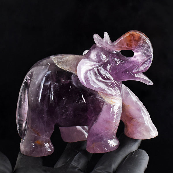 Craftsmen 1608.00 Cts Genuine Amethyst Hand Carved Gemstone Elephant Crystal Carving