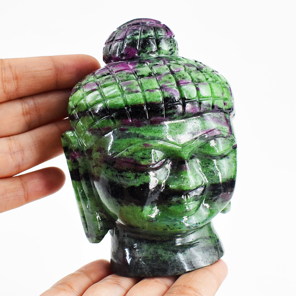 Amazing  4033.00 Carats  Genuine Ruby Zoisite Hand Carved Crystal Gemstone Buddha Head Carving