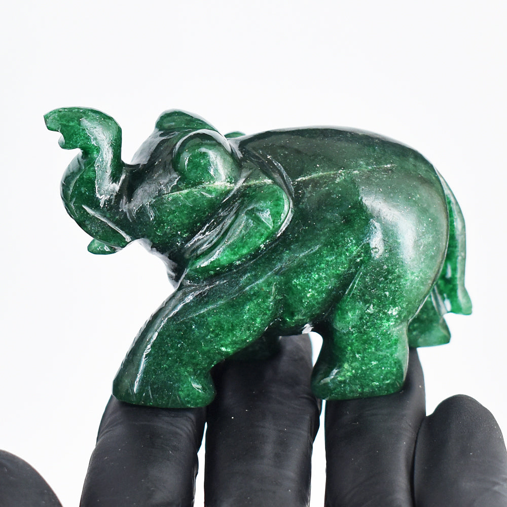 Exclusive 786.00 Cts  Genuine  Green Jade Hand Carved Crystal Gemstone Carving Elephant