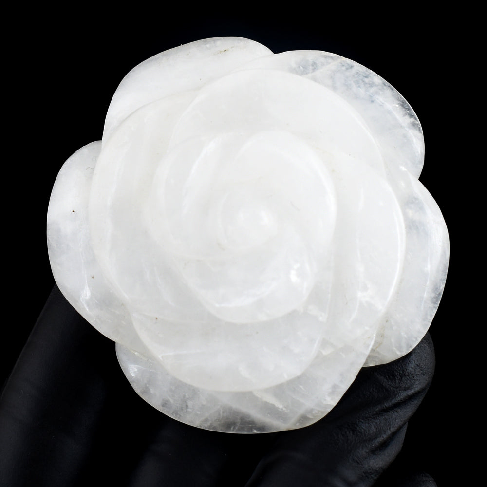 Craftsmen 634.00 Carats Genuine White Quartz Hand Carved Crystal Gemstone Rose Carving