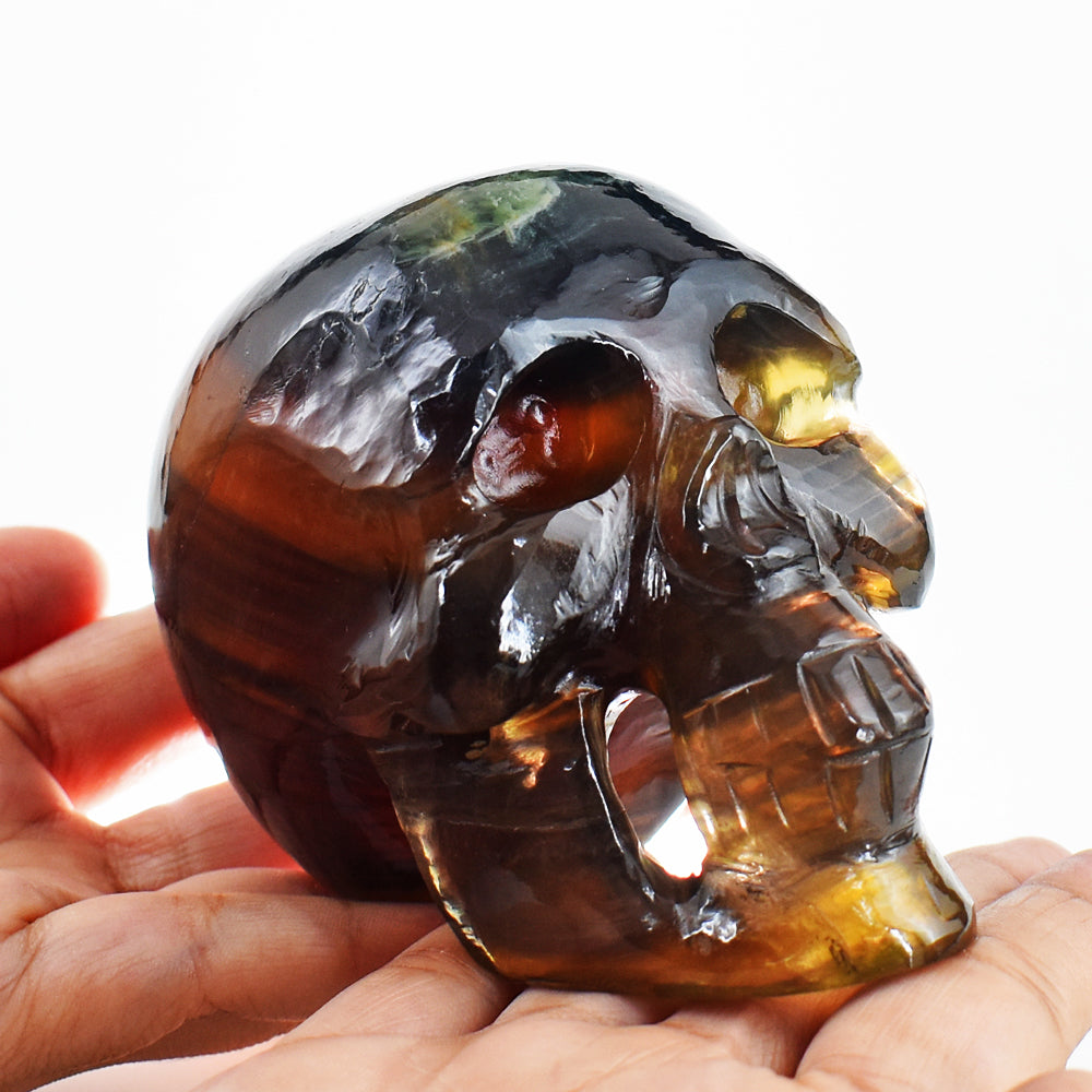 Beautiful 4375.00 Cts Genuine Multicolor Fluorite Hand Carved Crystal Gemstone Skull Carving