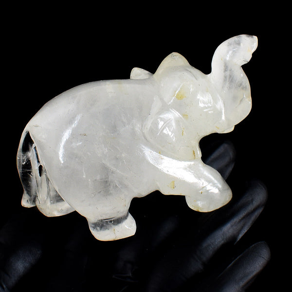 Natural 1004.00 Carats Genuine White Quartz Hand Carved Crystal Gemstone Elephant Carving