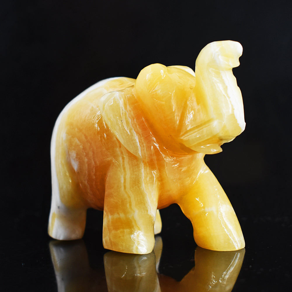 Awesome 1285.00 Cts Genuine Yellow Rhodochrosite  Hand Carved Crystal Gemstone Carving Elephant