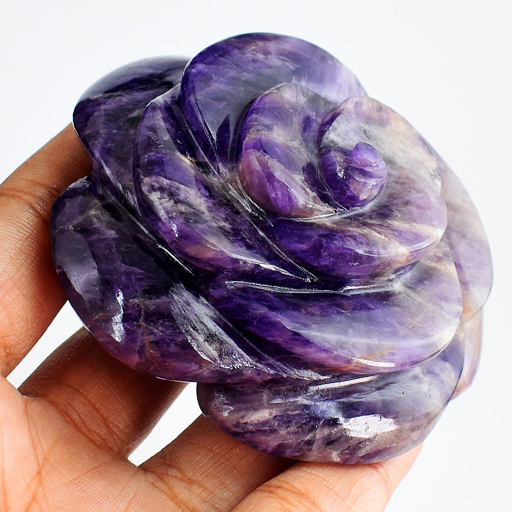 Natural  810.00 Carats  Genuine  Amethyst  Hand Carved  Crystal Rose  Flower Gemstone Carving