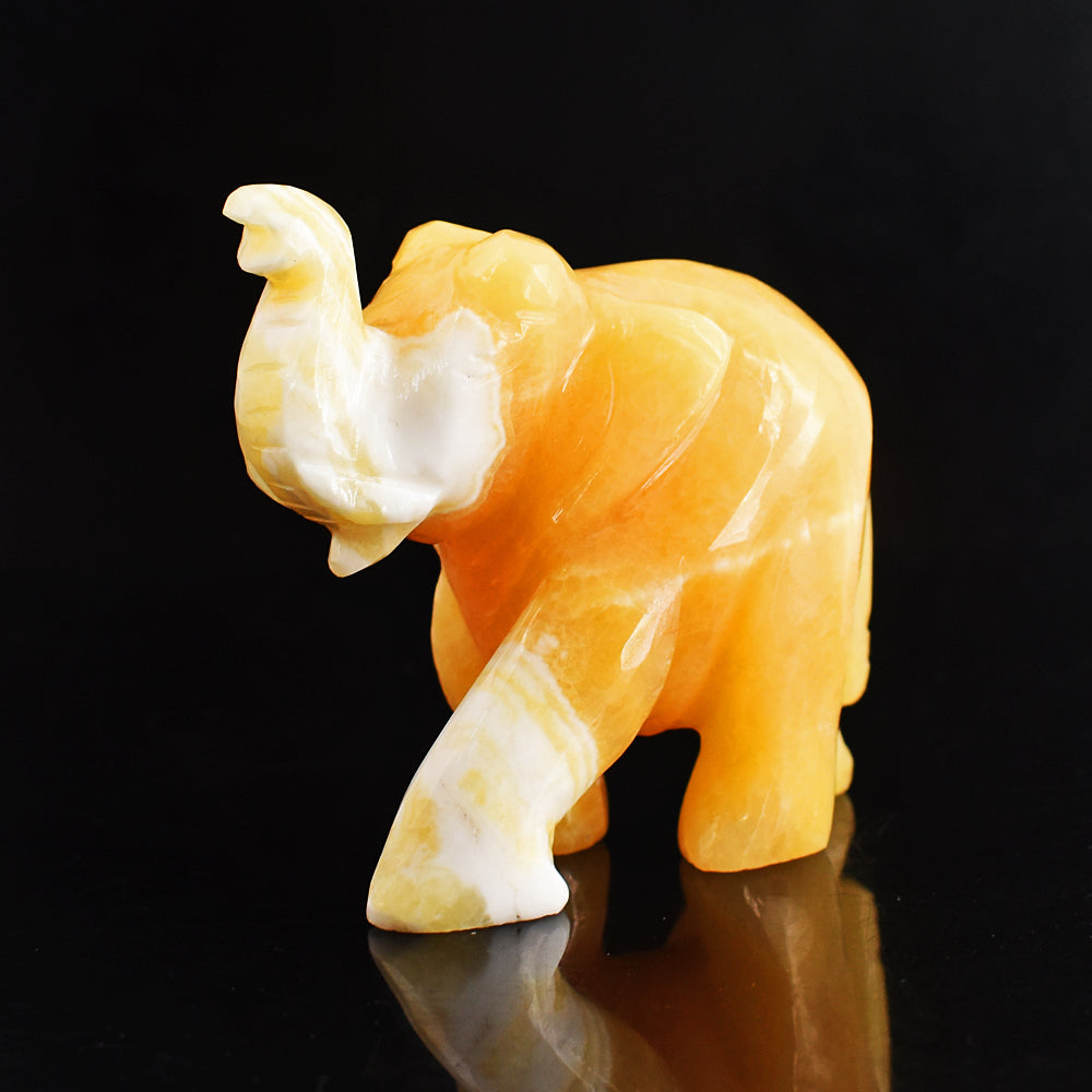 Gorgeous 1062.00 Cts  Genuine Yellow Rhodochrosite  Hand Carved Crystal Gemstone Carving Elephant