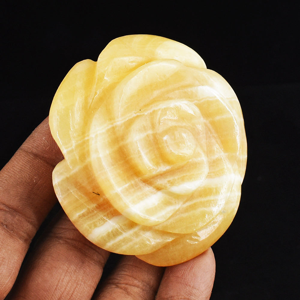 Stunning  487.00 Cts Genuine Yellow Rhodochrosite  Hand  Carved  Crystal  Rose Flower Gemstone  Carving