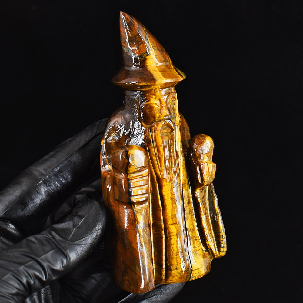 Beautiful 1140.00 Cts Genuine Tiger Eye Hand Carved Gemstone Crystal Wizard Carving