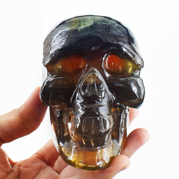 Beautiful 4375.00 Cts Genuine Multicolor Fluorite Hand Carved Crystal Gemstone Skull Carving