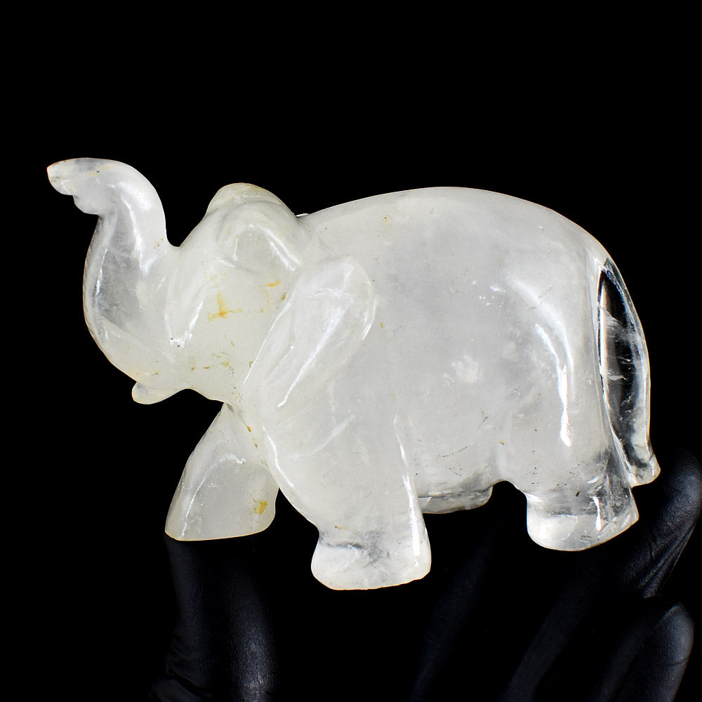 Natural 1004.00 Carats Genuine White Quartz Hand Carved Crystal Gemstone Elephant Carving