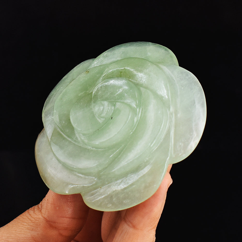 Genuine 438.00 Cts Genuine Green  Aventurine  Hand  Carved  Rose  Flower Gemstone Carving