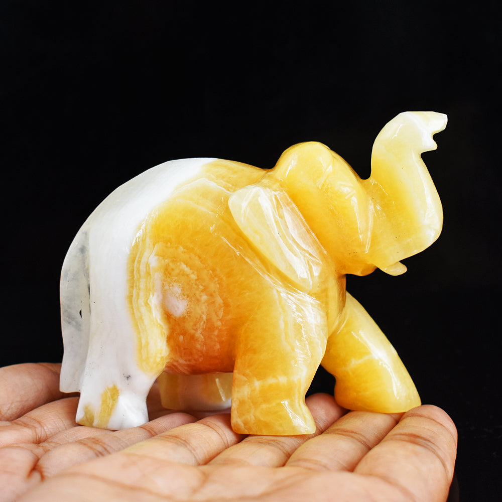 Awesome 1285.00 Cts Genuine Yellow Rhodochrosite  Hand Carved Crystal Gemstone Carving Elephant