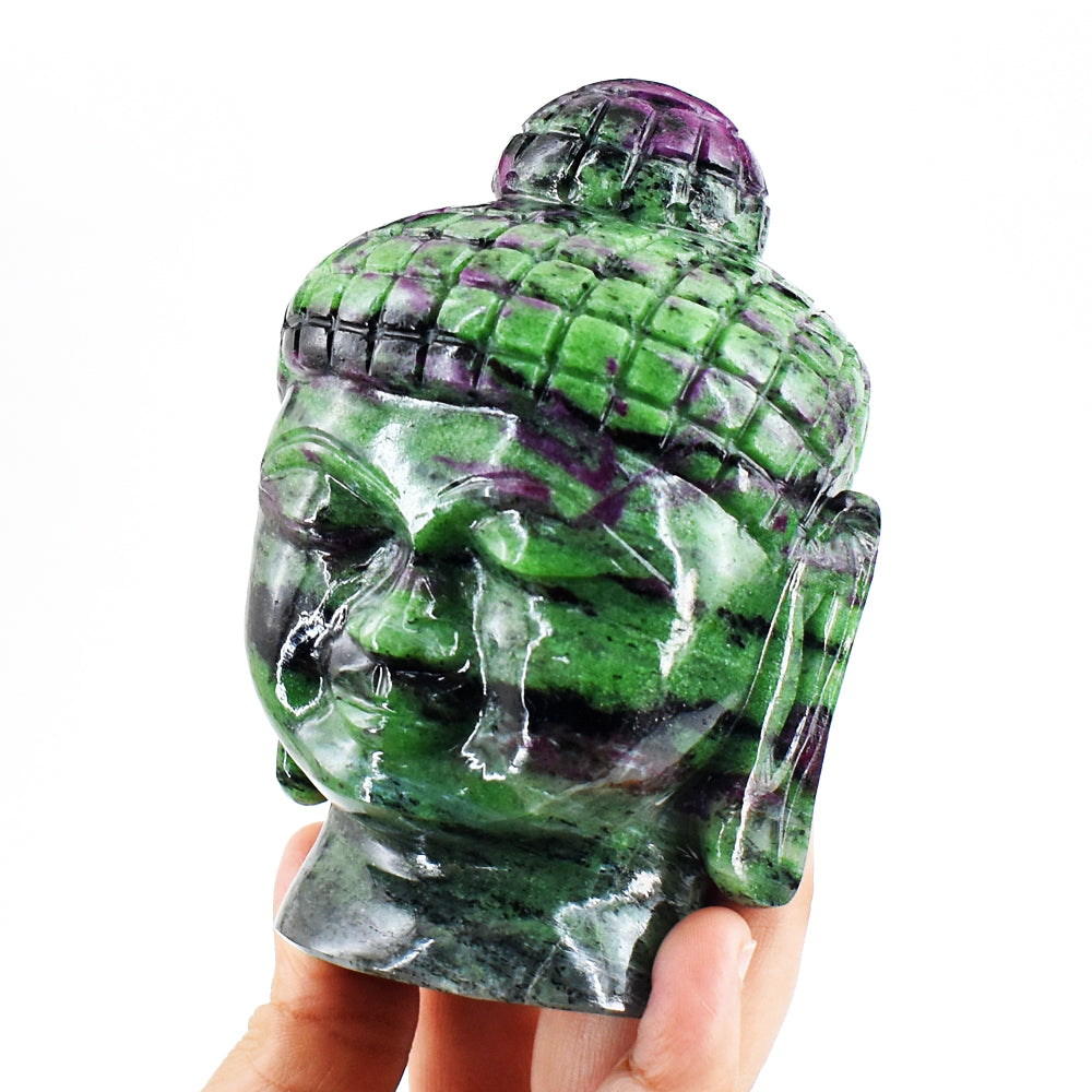 Amazing  4033.00 Carats  Genuine Ruby Zoisite Hand Carved Crystal Gemstone Buddha Head Carving