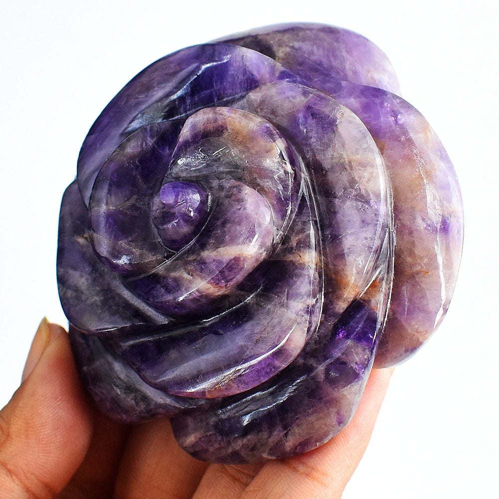 Natural  810.00 Carats  Genuine  Amethyst  Hand Carved  Crystal Rose  Flower Gemstone Carving