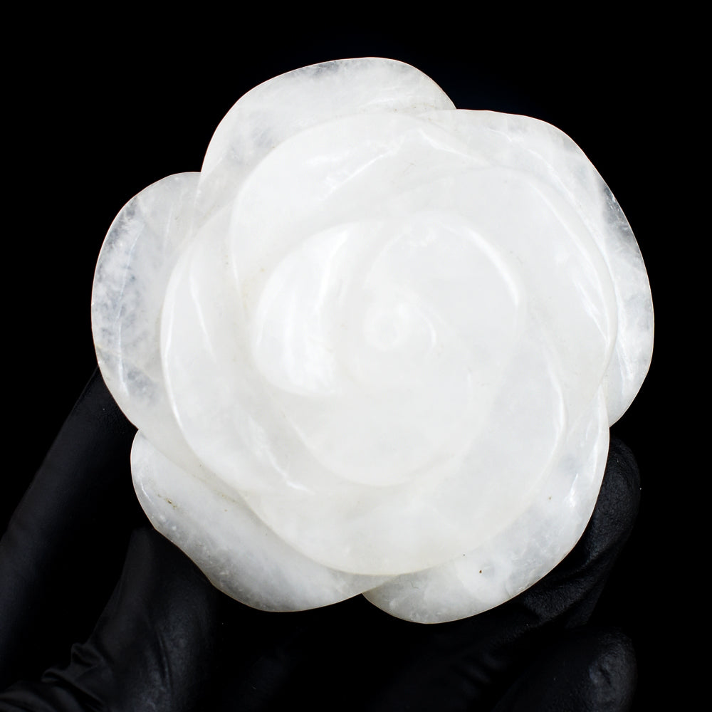 Craftsmen 634.00 Carats Genuine White Quartz Hand Carved Crystal Gemstone Rose Carving