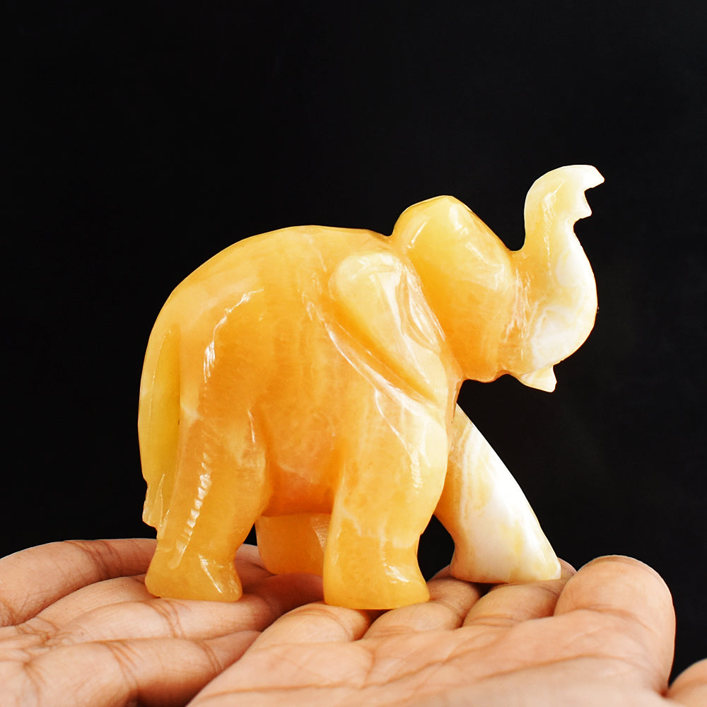 Gorgeous 1062.00 Cts  Genuine Yellow Rhodochrosite  Hand Carved Crystal Gemstone Carving Elephant