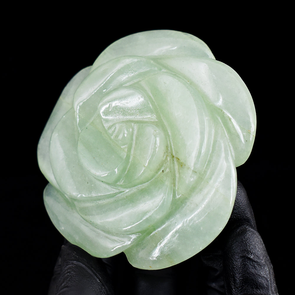 Artisian 741.00 Cts Genuine Green Aventurine Hand Carved Crystal Rose Gemstone Carving