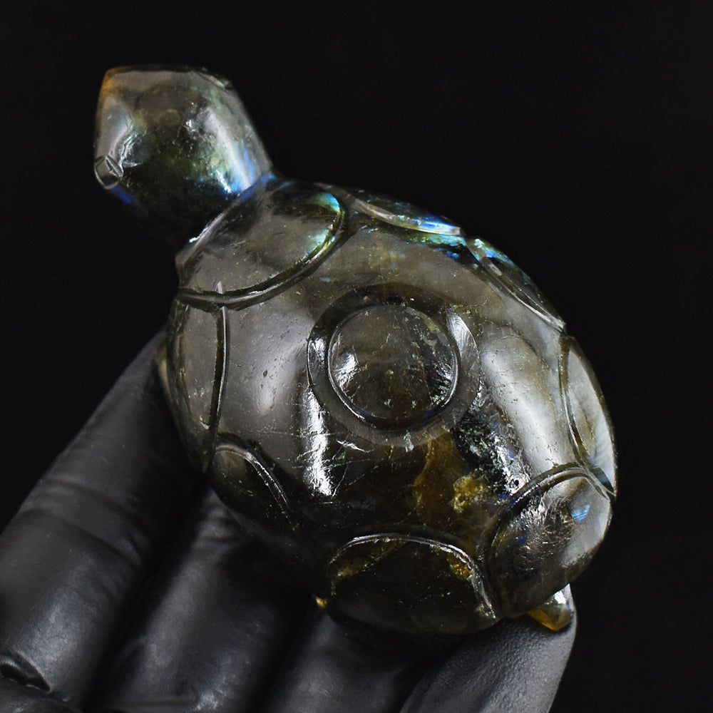 747.00 Cts Genuine Blue Flash Labradorite Hand Carved Crystal Turtle Gemstone Carving