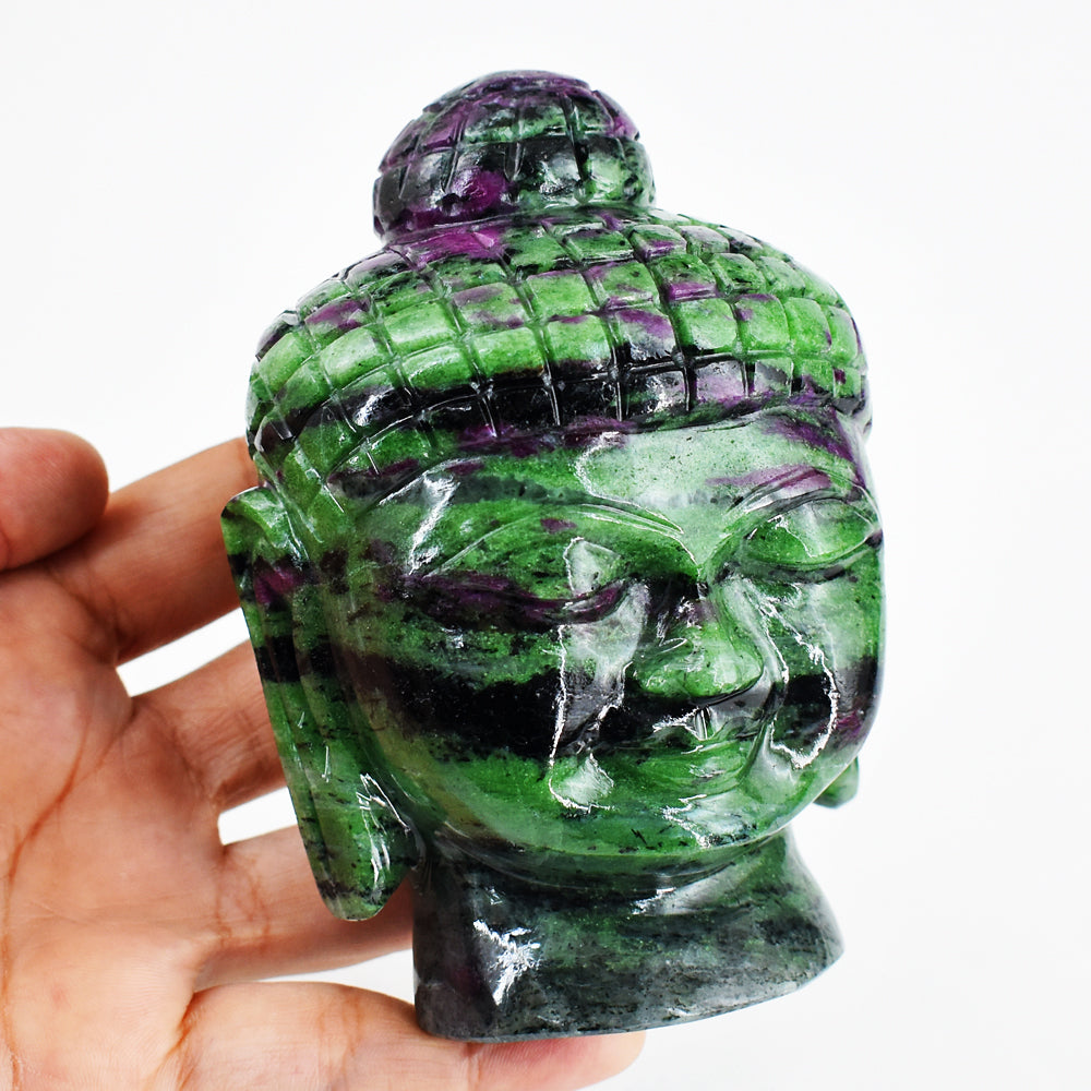 Amazing  4033.00 Carats  Genuine Ruby Zoisite Hand Carved Crystal Gemstone Buddha Head Carving