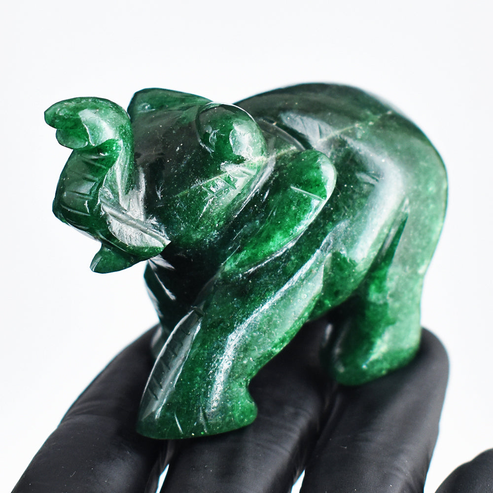 Exclusive 786.00 Cts  Genuine  Green Jade Hand Carved Crystal Gemstone Carving Elephant