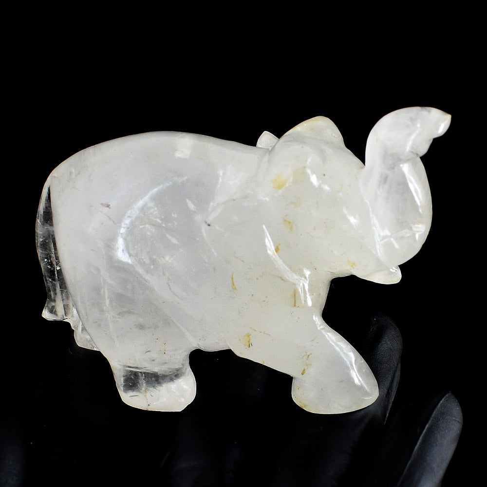 Natural 1004.00 Carats Genuine White Quartz Hand Carved Crystal Gemstone Elephant Carving