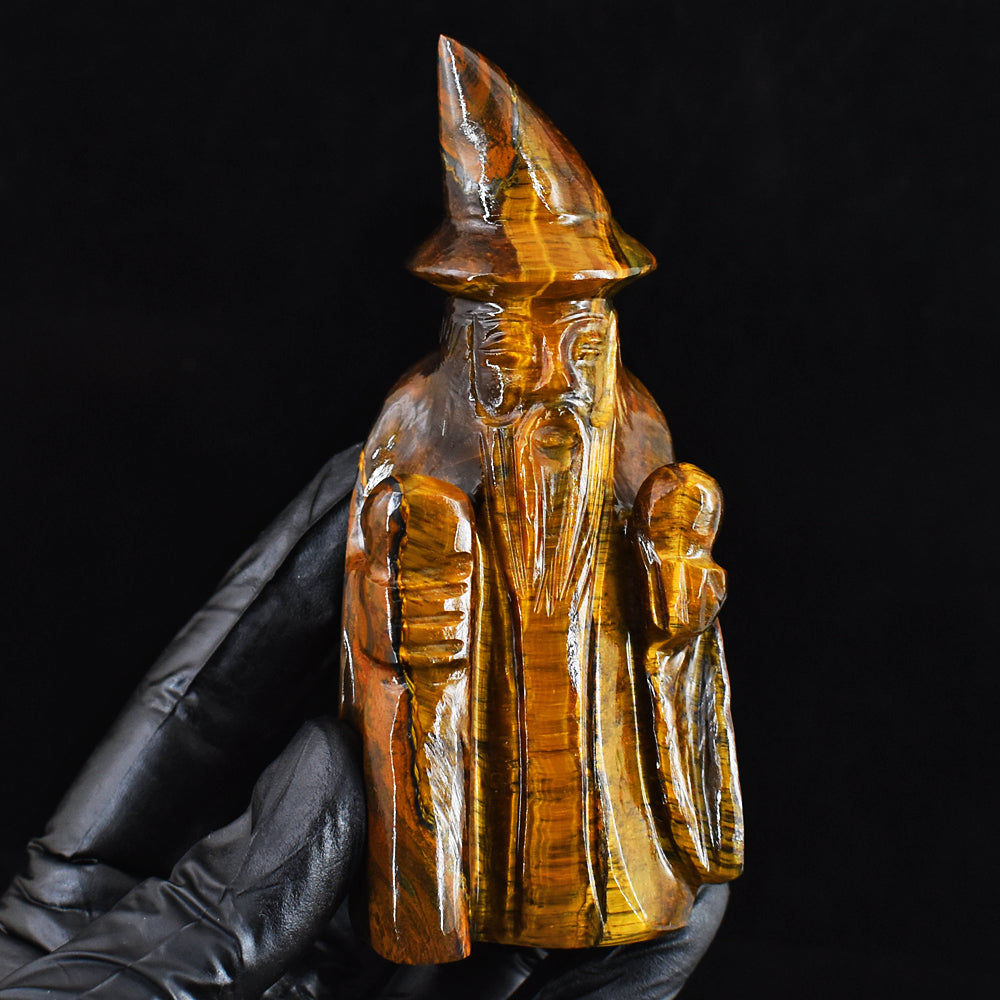 Beautiful 1140.00 Cts Genuine Tiger Eye Hand Carved Gemstone Crystal Wizard Carving