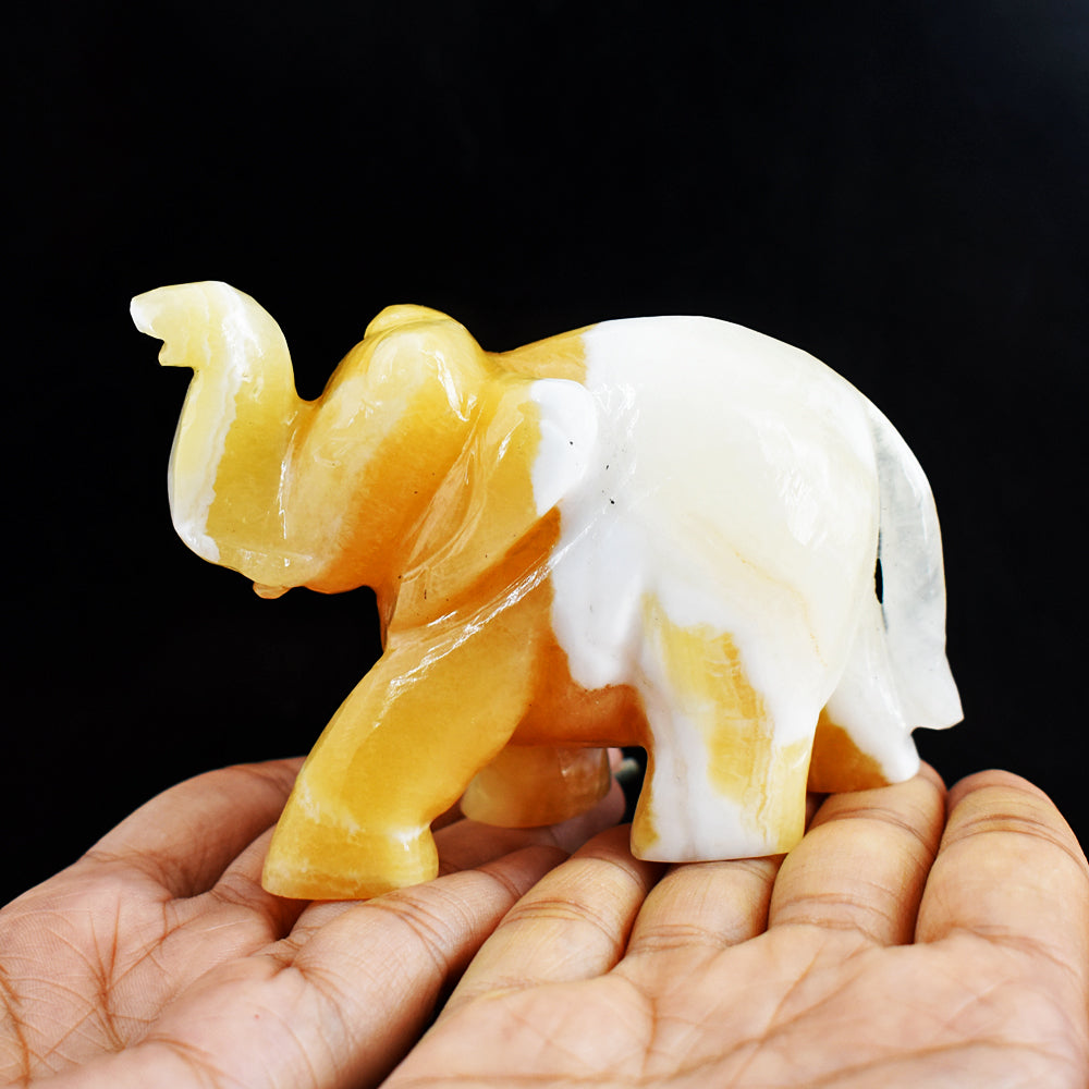 Awesome 1285.00 Cts Genuine Yellow Rhodochrosite  Hand Carved Crystal Gemstone Carving Elephant