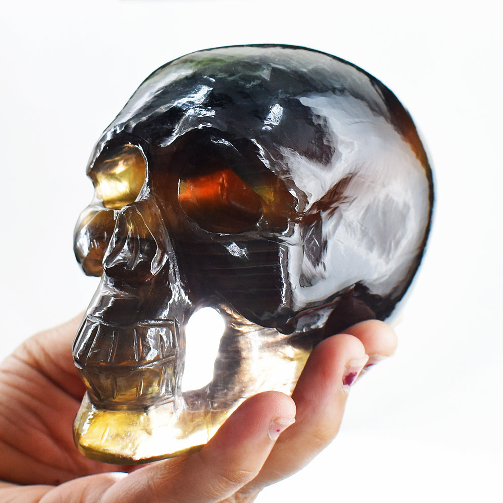 Beautiful 4375.00 Cts Genuine Multicolor Fluorite Hand Carved Crystal Gemstone Skull Carving