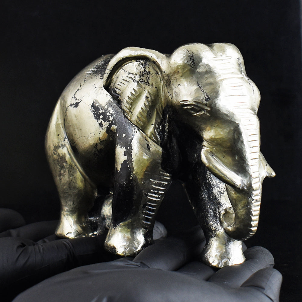 Genuine 6580.00 Cts Golden Pyrite Hand Carved Crystal Elephant Gemstone Carving