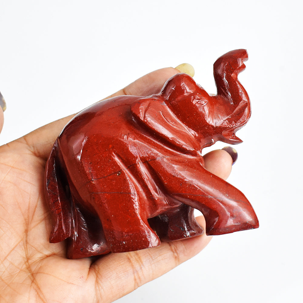 Gorgeous 833.00 Cts  Genuine Red Jasper Hand Carved Genuine Crystal Gemstone Carving Elephant