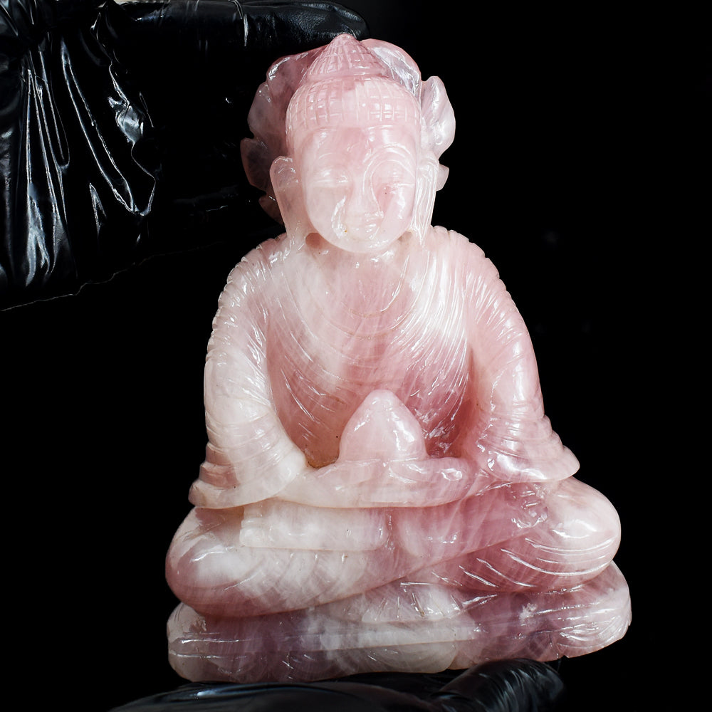 Amazing 6115.00 Cts Genuine Pink Rose Quartz Hand Carved Crystal Gemstone Buddha Idol Carving