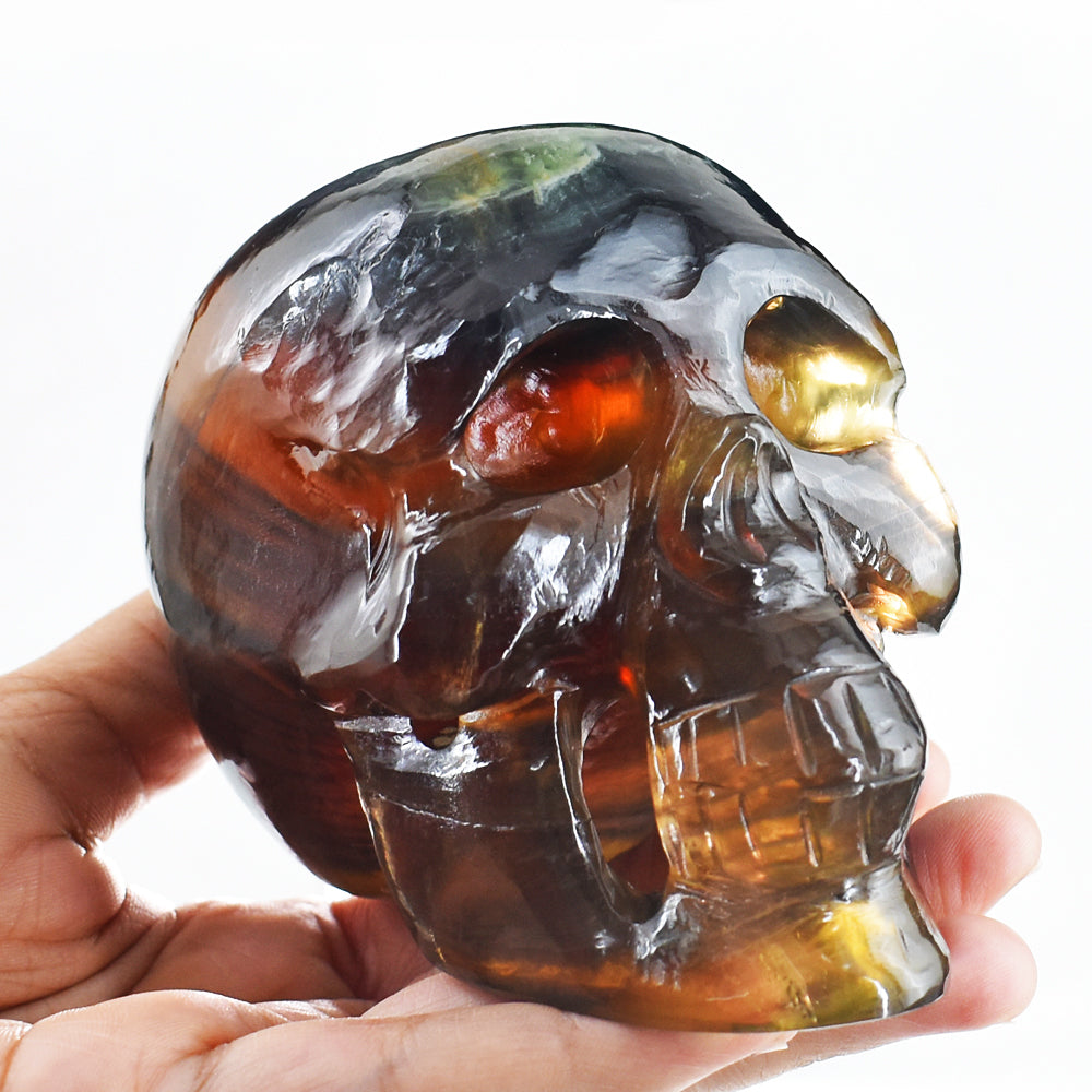 Beautiful 4375.00 Cts Genuine Multicolor Fluorite Hand Carved Crystal Gemstone Skull Carving