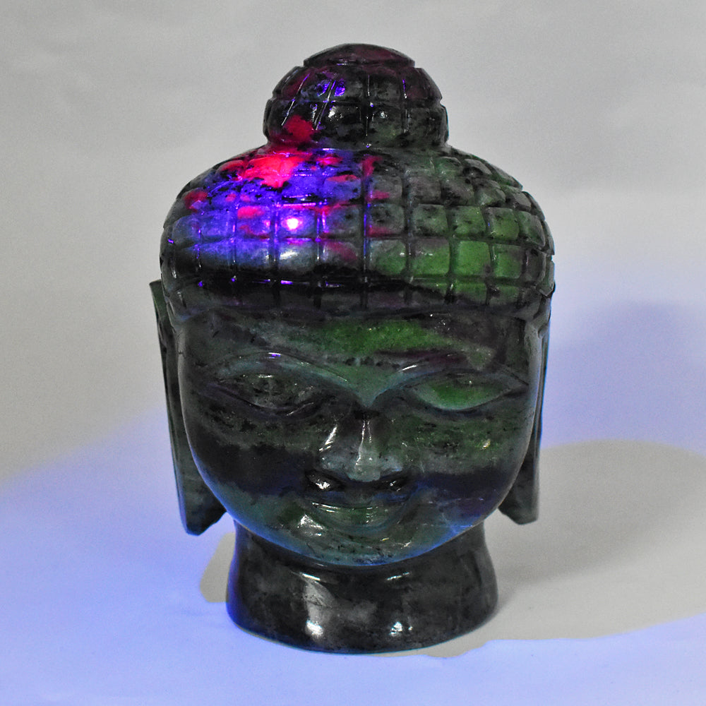 Amazing  4033.00 Carats  Genuine Ruby Zoisite Hand Carved Crystal Gemstone Buddha Head Carving