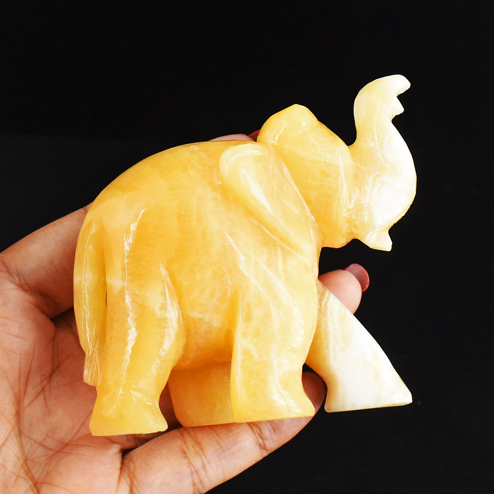 Gorgeous 1062.00 Cts  Genuine Yellow Rhodochrosite  Hand Carved Crystal Gemstone Carving Elephant