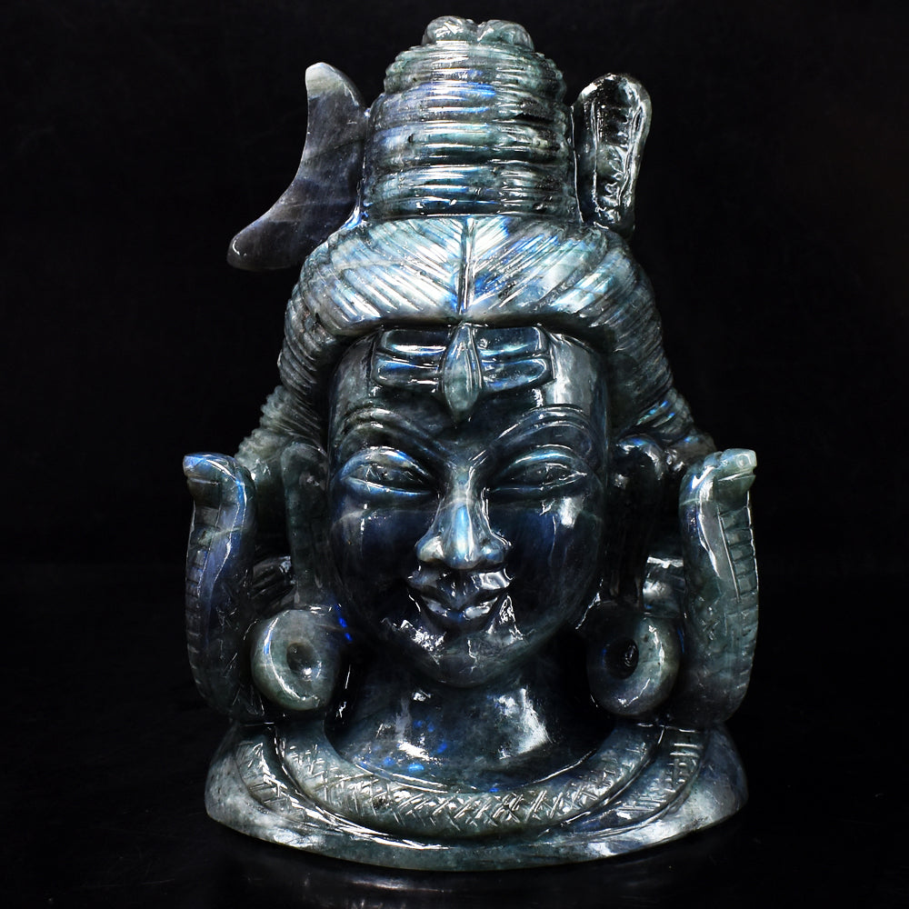 Gorgeous 5860.00 Cts Genuine Blue Flash Labradorite Hand Carved Crystal Gemstone Shiva Head Carving