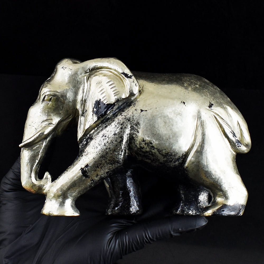 Genuine 6580.00 Cts Golden Pyrite Hand Carved Crystal Elephant Gemstone Carving